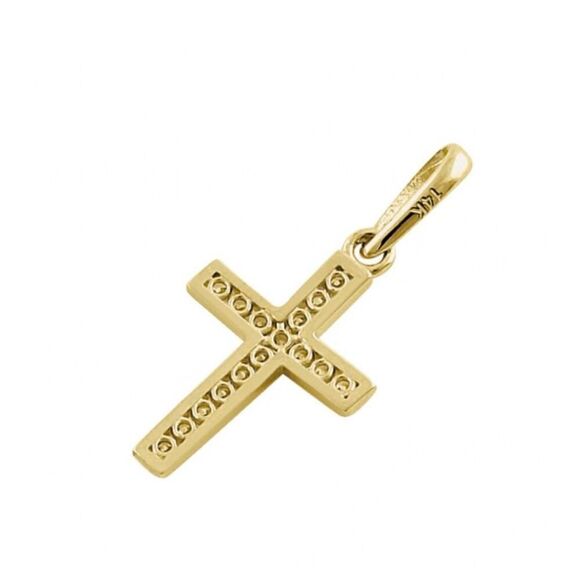 Solid 14K Yellow Gold CZ Cross Pendant Necklace - Picture 4 of 5